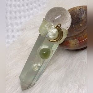 ✨ Fantasy Crystal Wand | Green Fluorite Point w/ Clear Quartz Sphere & Moon